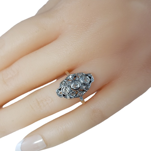 Vintage 10 Karat Two-Tone Gold and Diamond Ring Size 5.75 #13631 - Picture 7 of 7